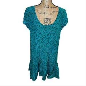 Joie Teal Animal Print Blouse mini dress 100% silk